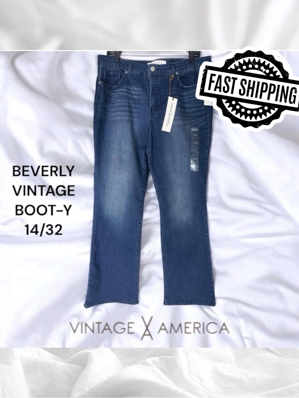 Vintage America Women's Boot Cut Jeans Size 14/32 NWT Beverly Mid Rise FAST SHIP